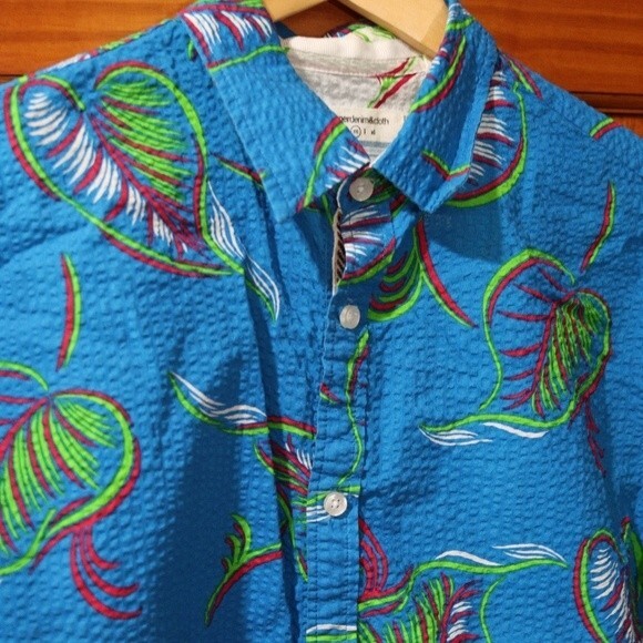 Paper Denim Cloth Bright Blue Floral Short Sleeve Button Down Shirt Medium - Picture 3 of 10